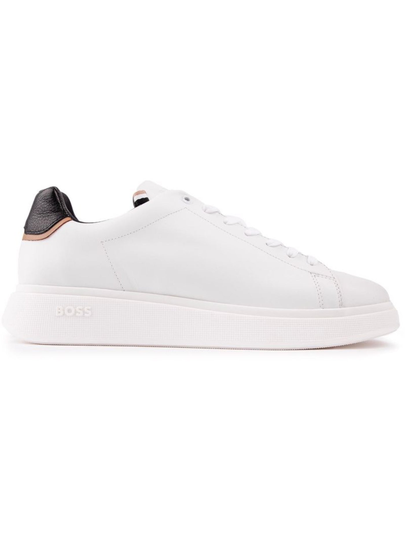 BOSS Mens White Logo Padded Bulton Round Toe Wedge Lace-Up Leather Sneakers Shoes 6