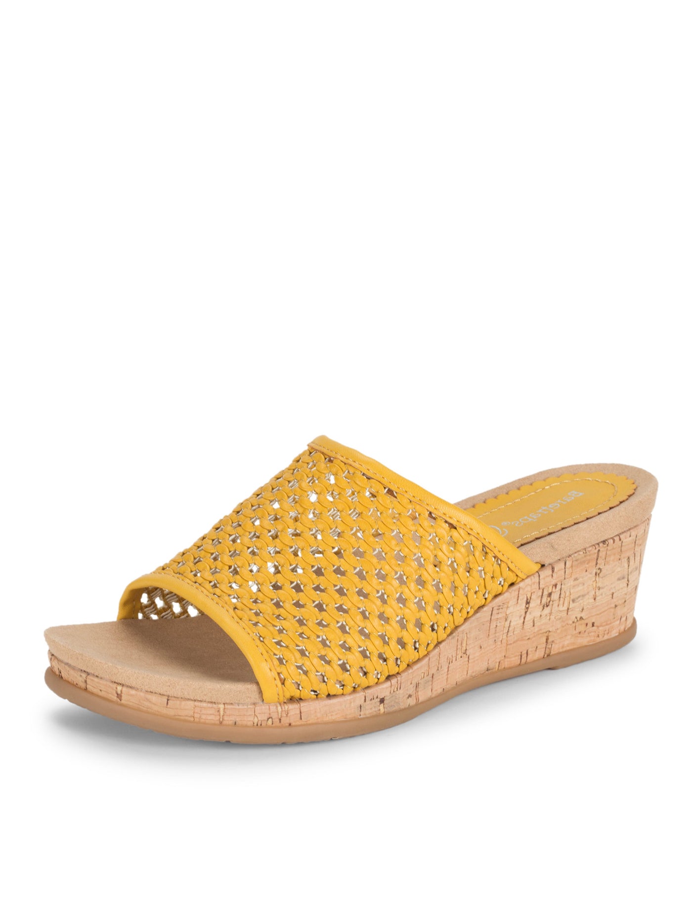 BARETRAPS Womens Yellow 1" Cork-Covered Platform Padded Woven Goring Flossey Open Toe Wedge Slip On Heeled Sandal 10 M