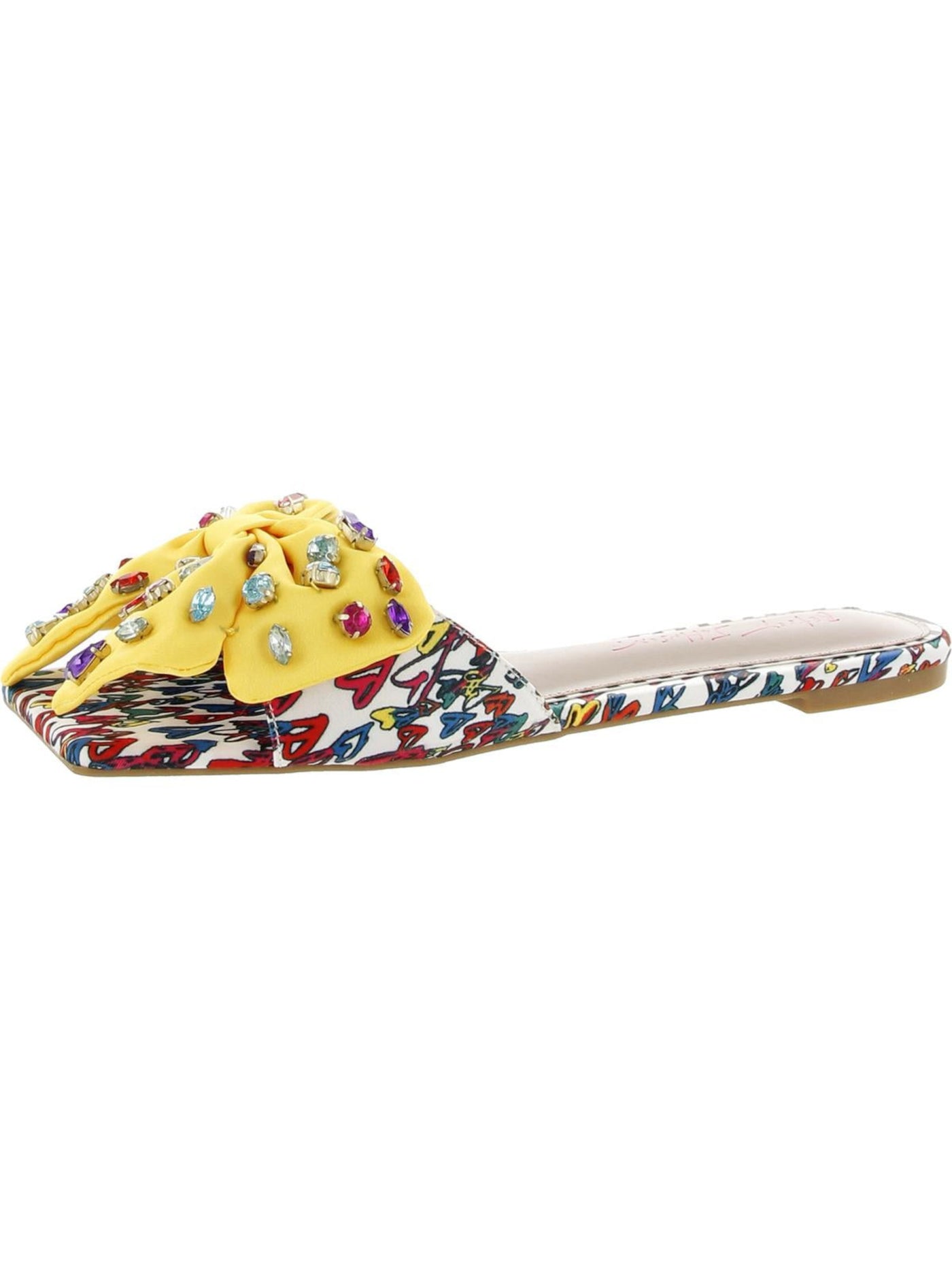 BETSEY JOHNSON Womens Yellow Patterned Bow Accent Embellished Daisy-r Square Toe Slip On Sandals Shoes 5.5 M
