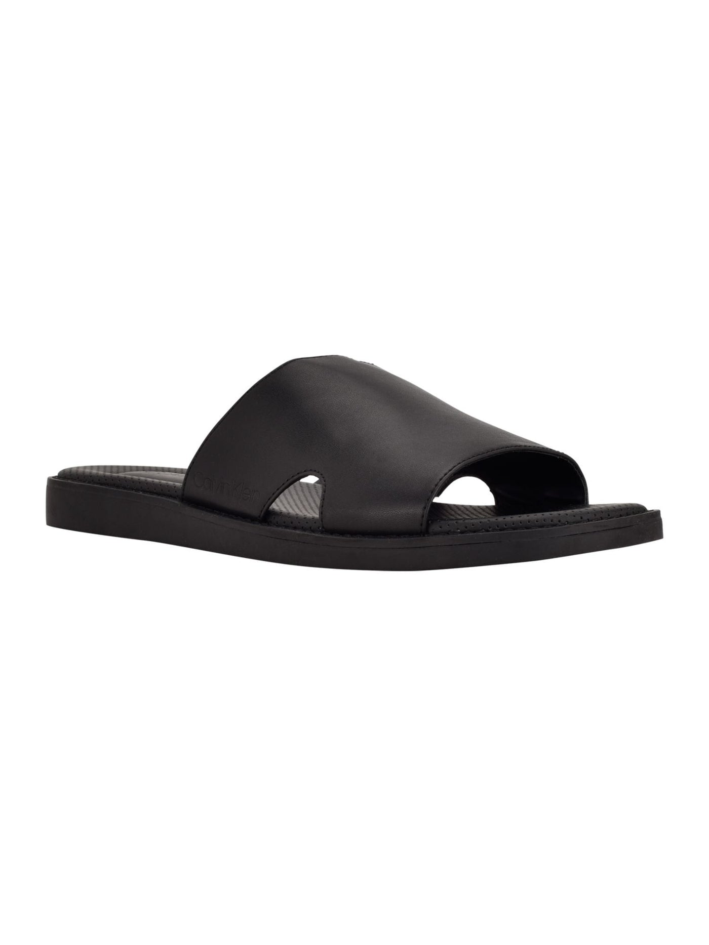 CALVIN KLEIN Mens Black Padded Goring Ethan Round Toe Wedge Slip On Slide Sandals Shoes 12 M
