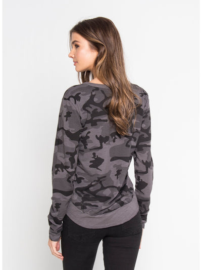 CHRLDR Womens Long Sleeve Layered-hem Scoop Neck Top