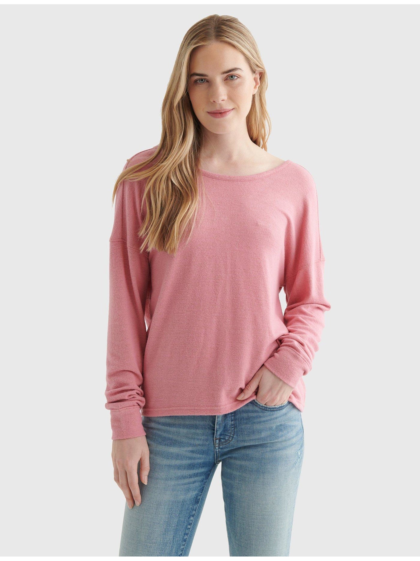 LUCKY BRAND Womens Pink Jersey Textured Twist Back Long Sleeve Boat Neck Top XL