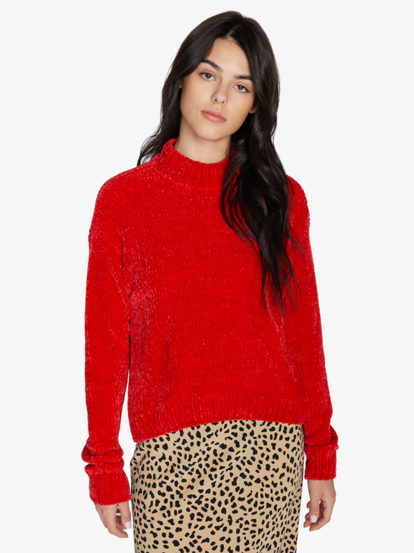 SANCTUARY Womens Red Long Sleeve Mandarin Collar Sweater S