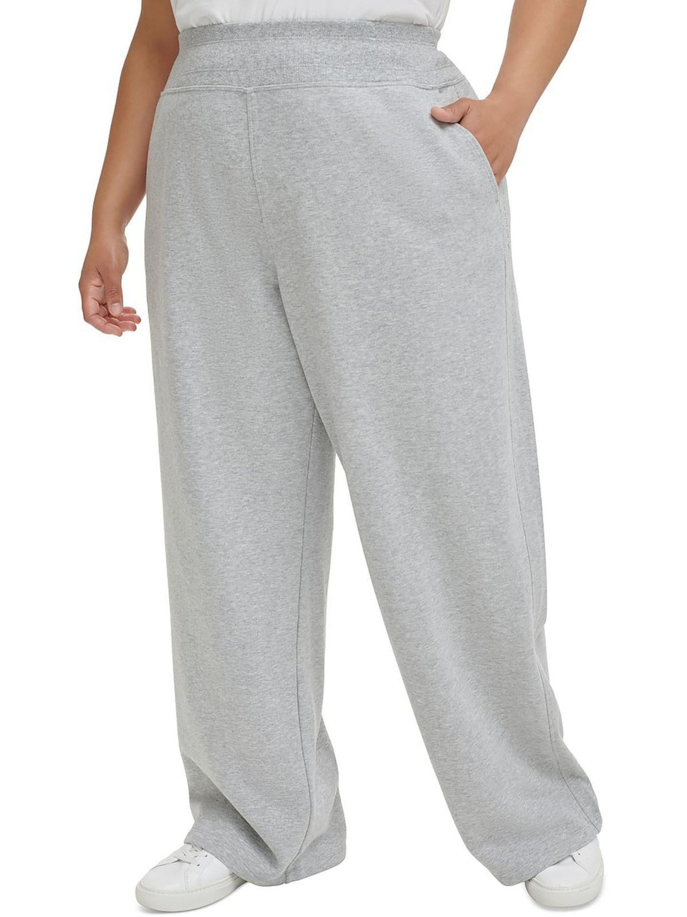 CALVIN KLEIN PERFORMANCE Womens Gray Pocketed Wide Leg Pull-on Sweatpants Heather High Waist Pants Plus 2X