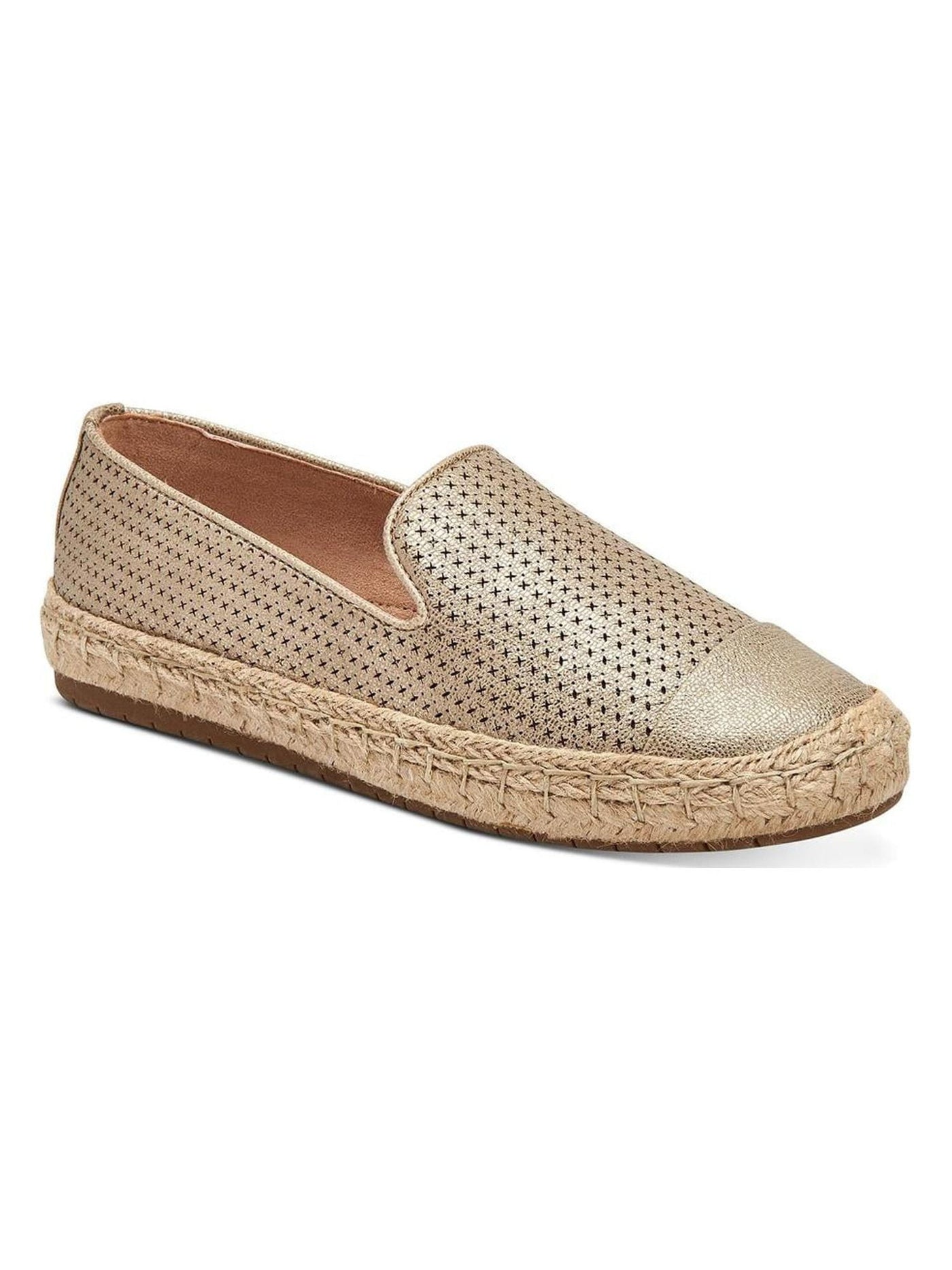 CHARTER CLUB Womens Gold Perforated Padded Jonii Cap Toe Platform Slip On Espadrille Shoes 8 W