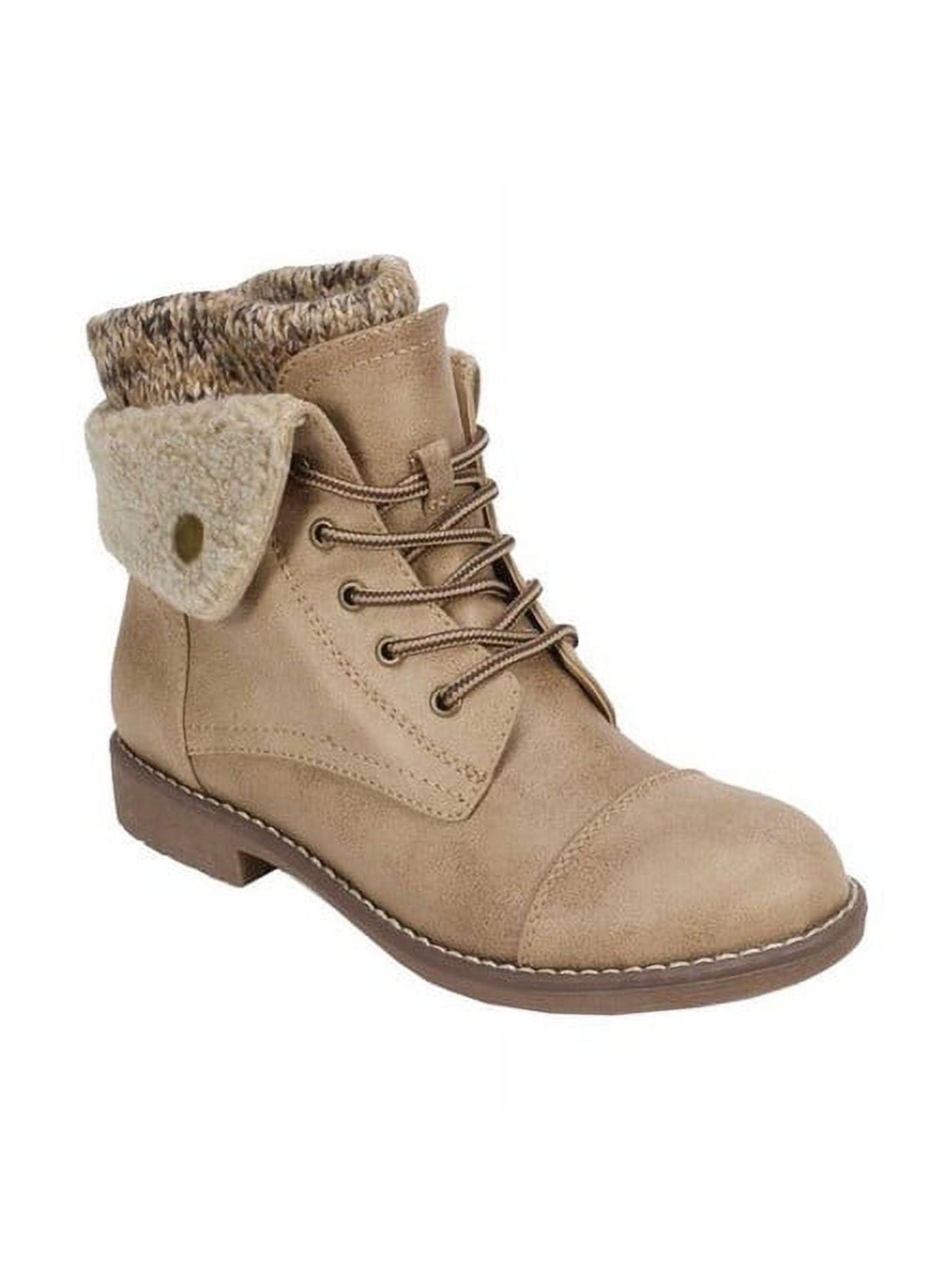 CLIFFS BY WHITE MOUNTAIN Womens Beige Sweater Ankle Trim Snap Collar Padded Duena Round Toe Block Heel Lace-Up Hiking Boots 10 W