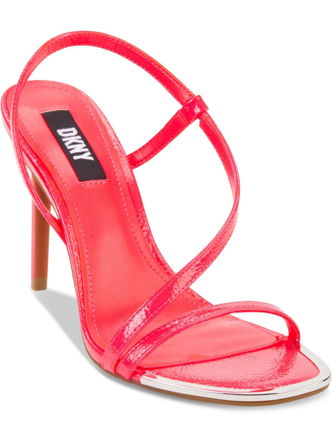 DKNY Womens Pink Metallic Stretch Asymmetrical Padded Round Toe Stiletto Slip On Dress Slingback Sandal 8