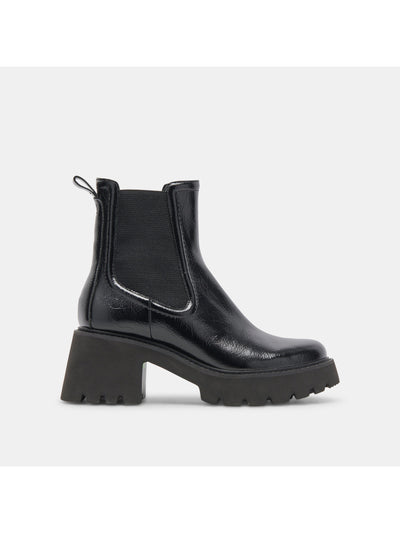 DOLCE VITA Womens Black Crinkle Patent Back Pull-Tab Padded Waterproof Goring Hawk H2o Round Toe Block Heel Booties 7