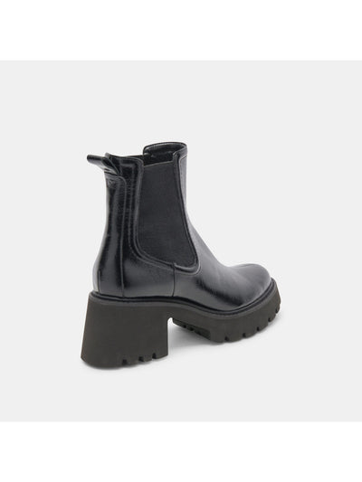 DOLCE VITA Womens Black Crinkle Patent Back Pull-Tab Padded Waterproof Goring Hawk H2o Round Toe Block Heel Booties 7