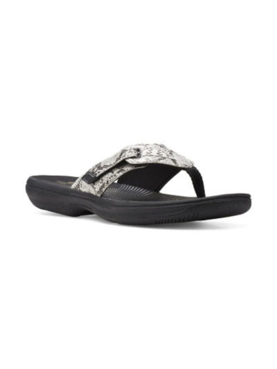 CLOUD STEPPERS BY CLARKS Womens White Snake Print 1/2" Platform Cushioned Brinkley Jazz Round Toe Wedge Slip On Flip Flop Sandal 5