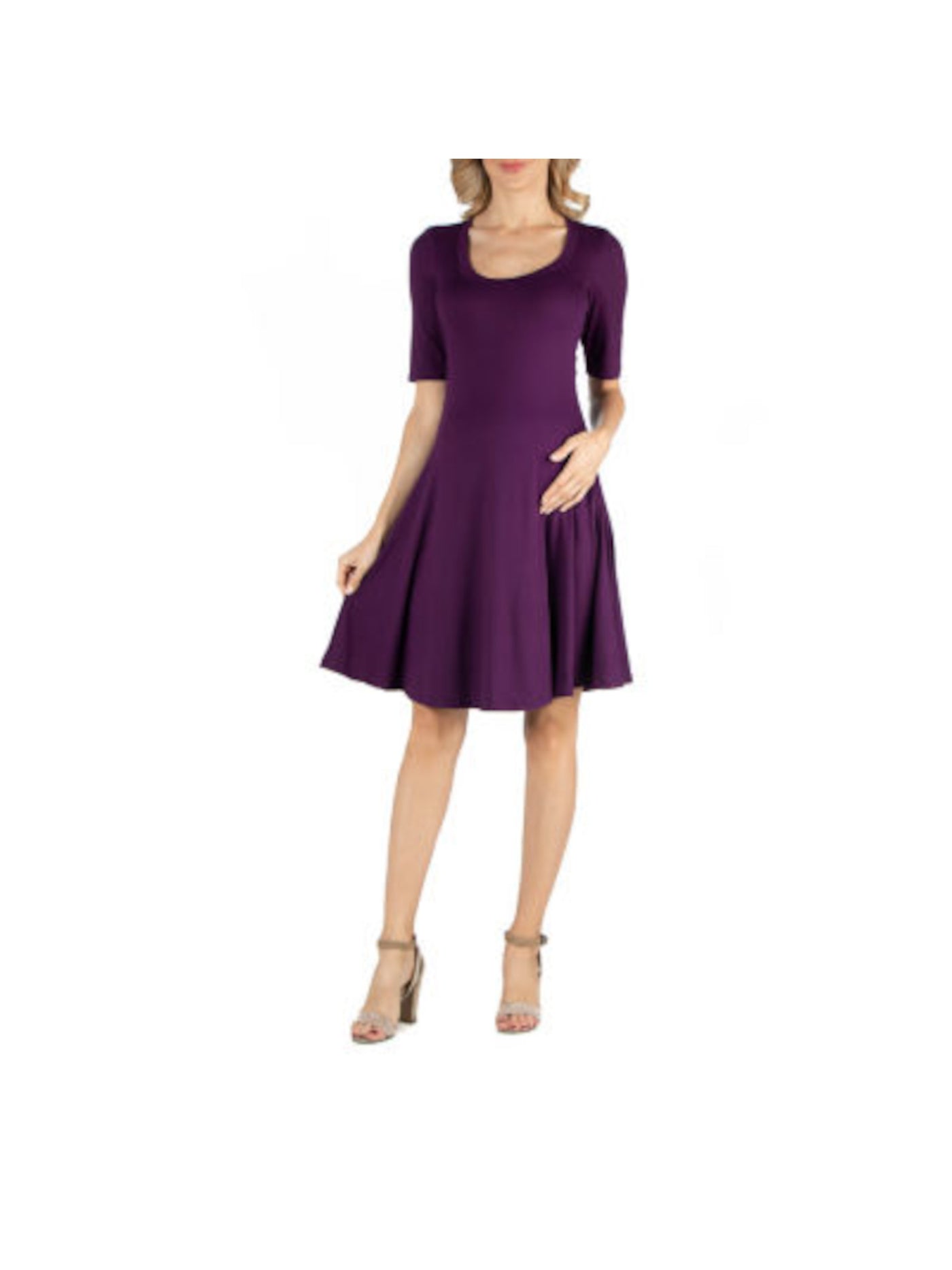 24 SEVEN COMFORT Womens Purple Short Sleeve Scoop Neck Knee Length Shift Dress Plus 2X
