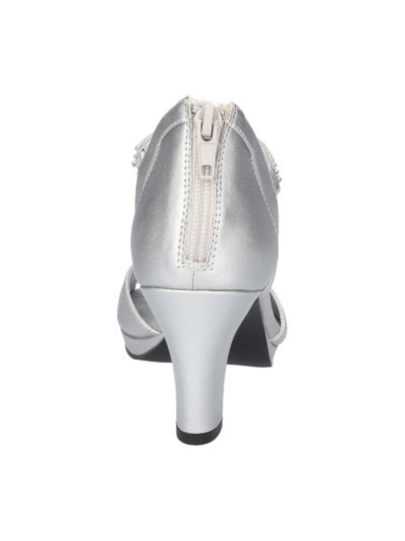 EASY STREET ALIVE AT 5 Womens Silver Rhinestone T-Strap Flash Round Toe Block Heel Zip-Up Dress Heeled Sandal 8 M