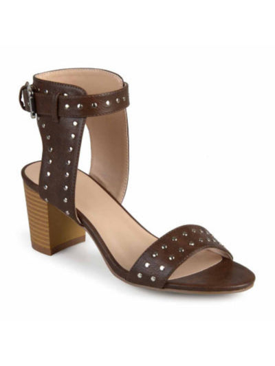 JOURNEE COLLECTION Womens Brown Studded Ankle Strap Mabel Almond Toe Block Heel Buckle Heeled Gladiator Sandal 5.5 M