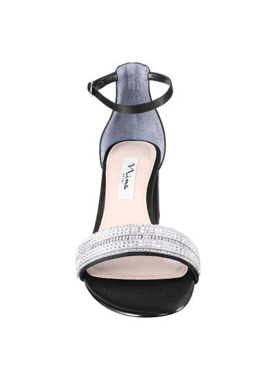 NINA Womens Black Ankle Strap Embellished Elenora Round Toe Block Heel Buckle Dress Sandals Shoes 7.5 M