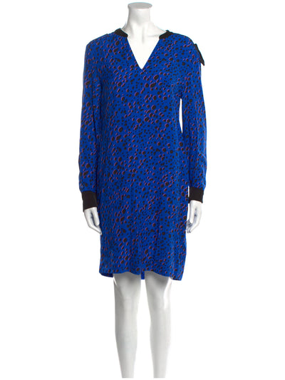 ESCADA Womens Blue Printed Sleeveless V Neck Above The Knee Wear To Work Sheath Dress 36