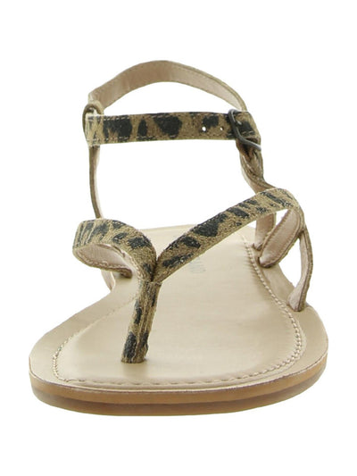 LUCKY BRAND Womens Beige Animal Print Leopard Ankle Strap Comfort Bylee Square Toe Buckle Leather Thong Sandals Shoes 10 M