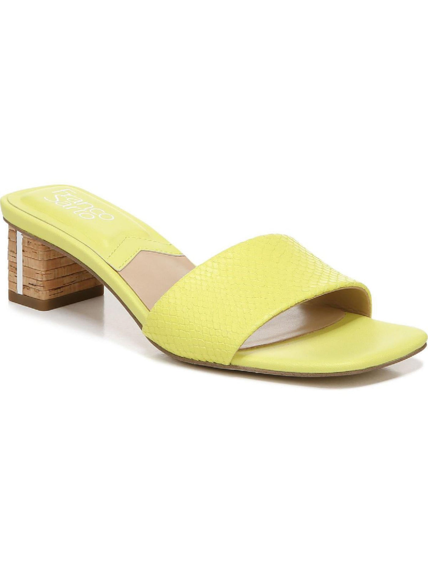 FRANCO SARTO Womens Yellow Cruella Open Toe Block Heel Slip On Leather Dress Heeled Sandal 6.5 M