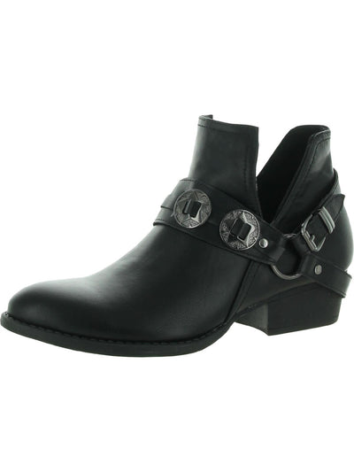 G.C. SHOES Womens Black Western Inspired Cushioned Buckle Accent Elisa Almond Toe Block Heel Slip On Booties 7