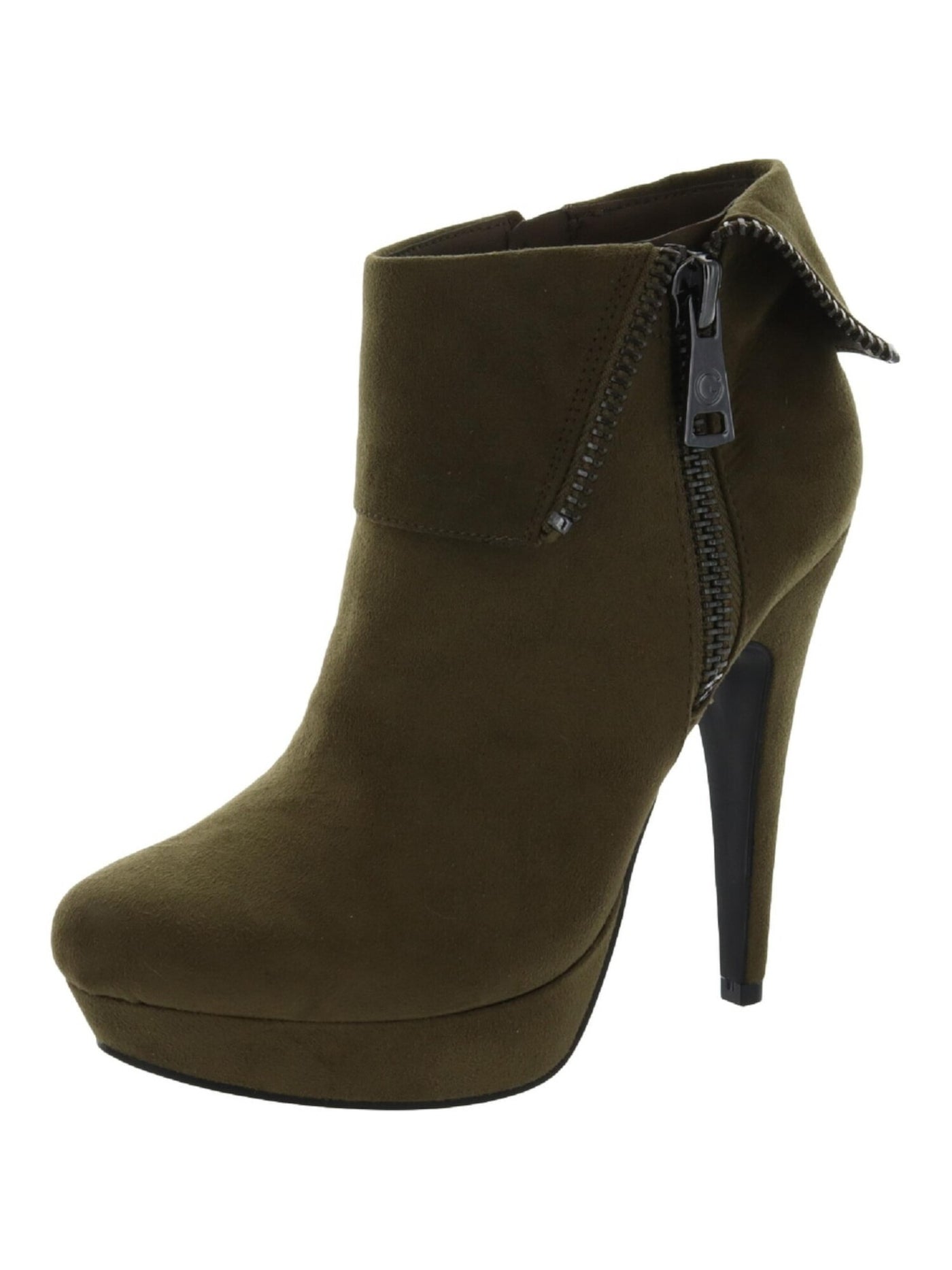 GBG LOS ANGELES Womens Green 1" Platform Cushioned Almond Toe Stiletto Zip-Up Dress Booties 9.5