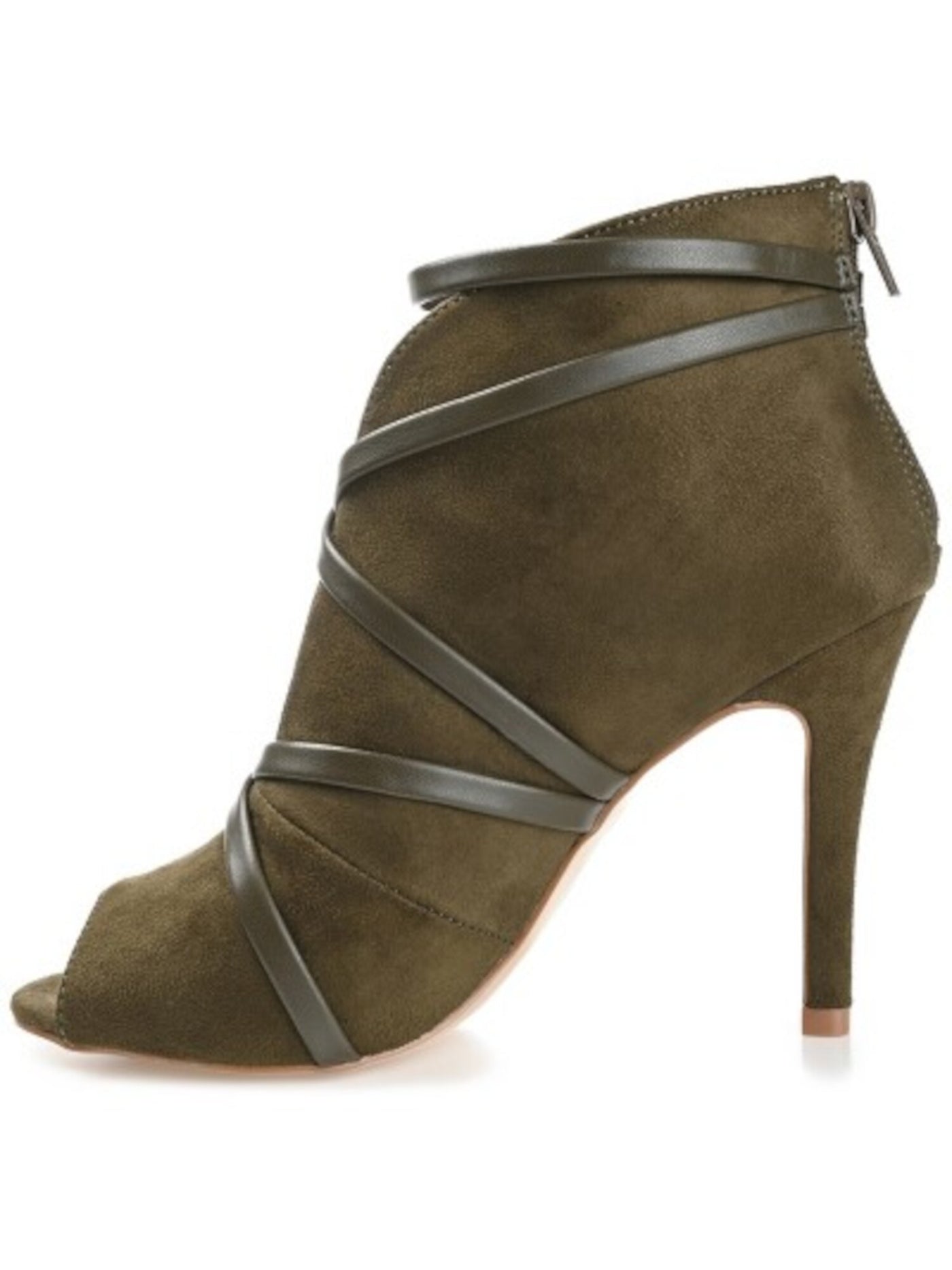 JOURNEE COLLECTION Womens Green V-Cut Vamp Strappy Padded Samara Peep Toe Stiletto Zip-Up Dress Booties 6.5 M