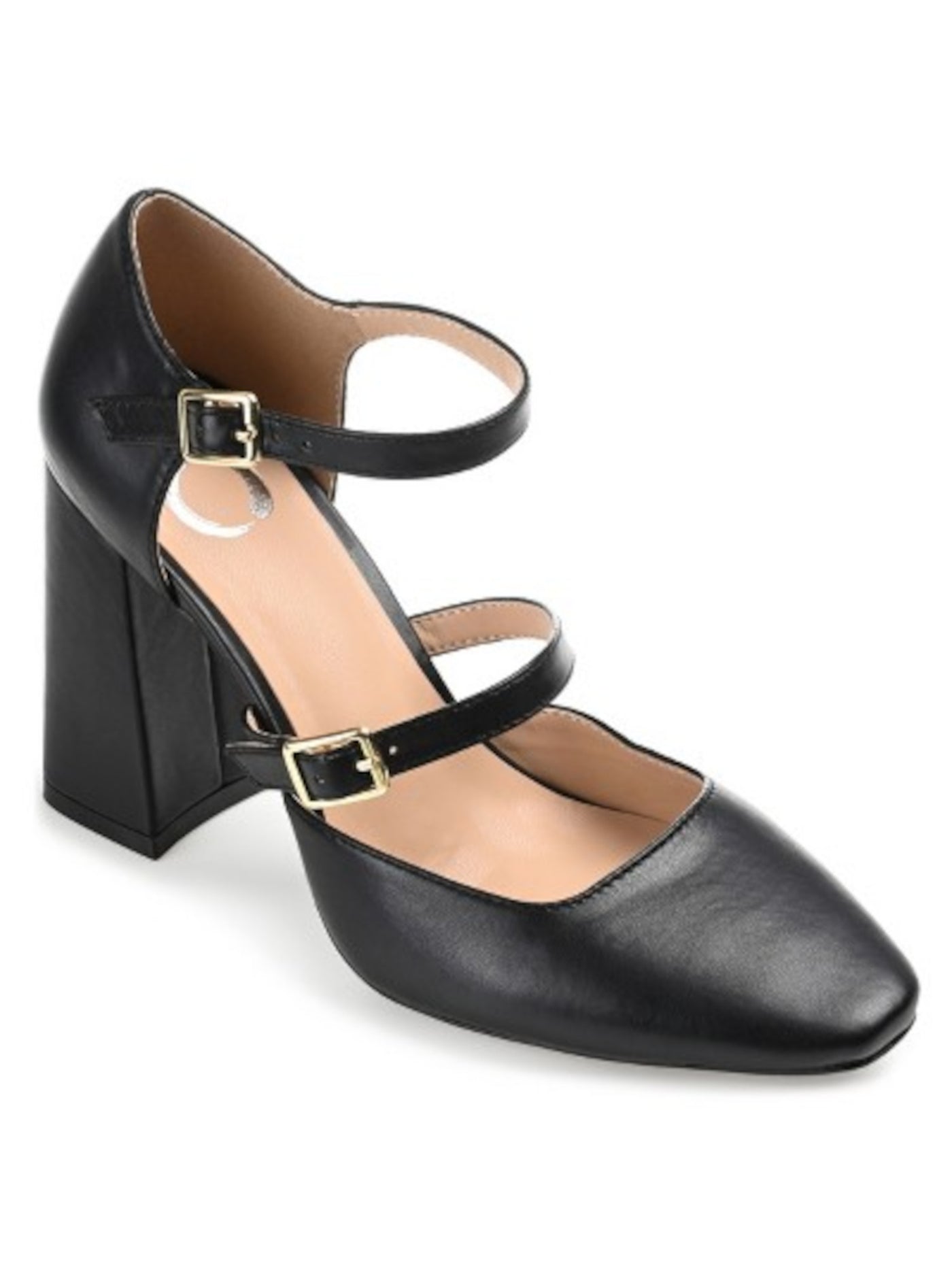 JOURNEE COLLECTION Womens Black Twin Buckle Straps Mary Jane Padded Isadorah Square Toe Block Heel Buckle Pumps Shoes 8
