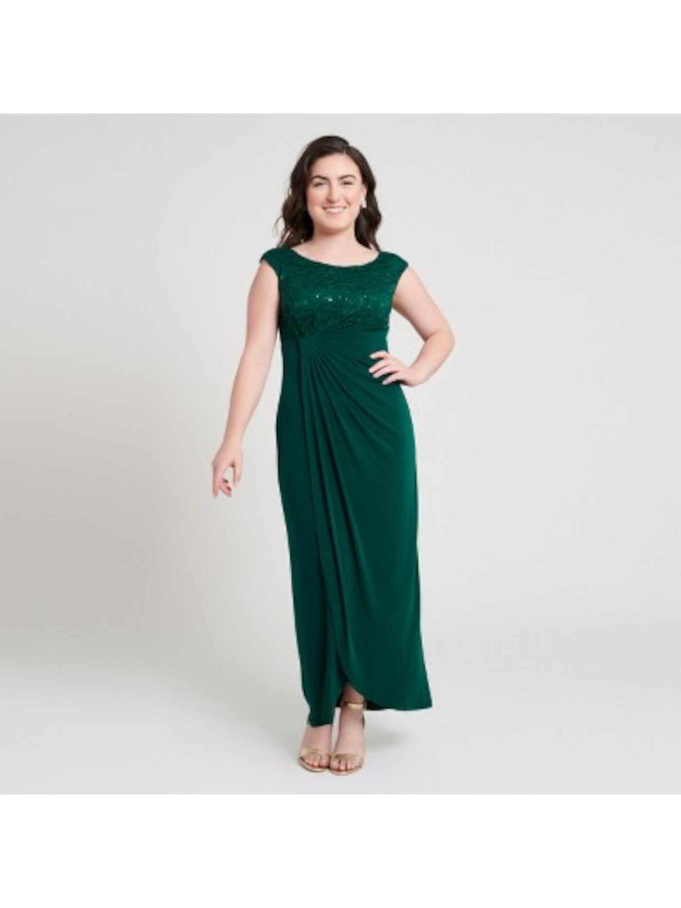 CONNECTED APPAREL Womens Green Embellished Slitted Sleeveless Jewel Neck Full-Length Evening Faux Wrap Dress 12