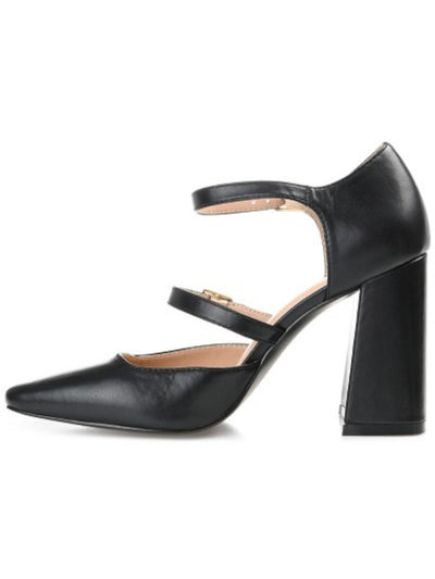 JOURNEE COLLECTION Womens Black Twin Buckle Straps Mary Jane Padded Isadorah Square Toe Block Heel Buckle Pumps Shoes 8