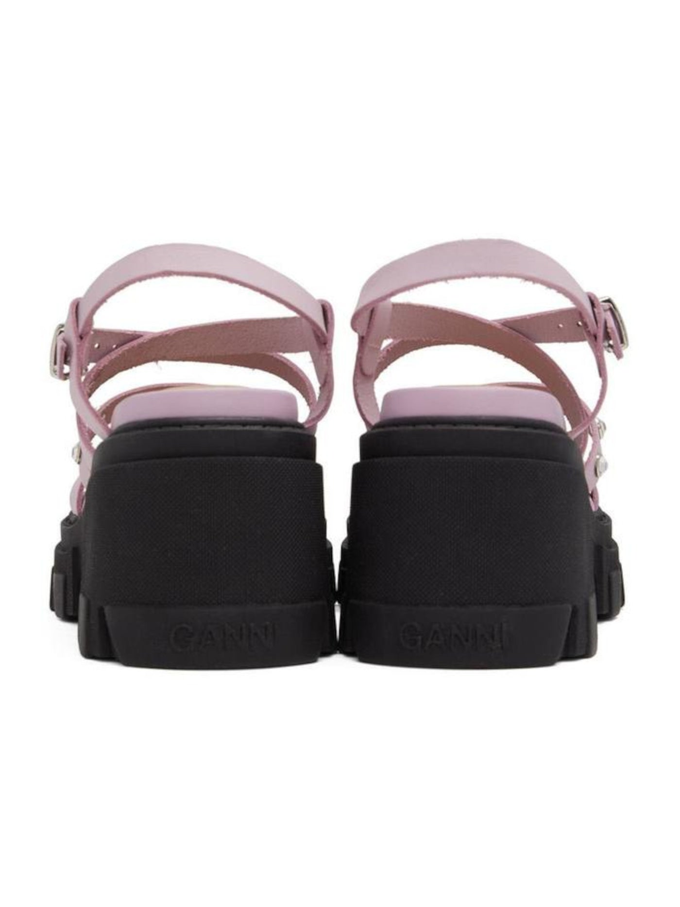 GANNI Womens Pink Lug Sole 2" Platform Embellished Strappy Round Toe Block Heel Buckle Leather Slingback Sandal 39