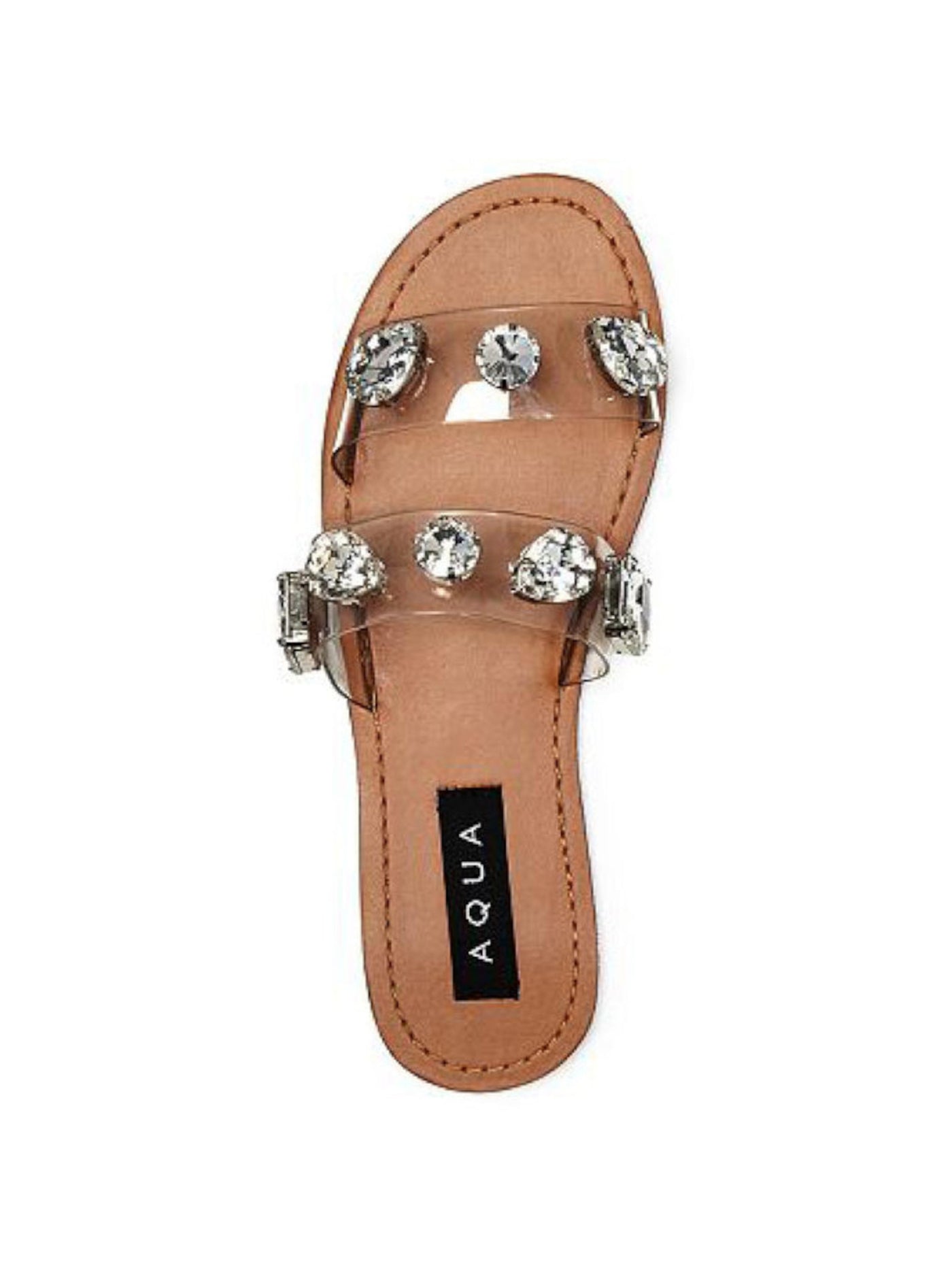 AQUA Womens Clear Embellished Daze Round Toe Slip On Slide Sandals Shoes