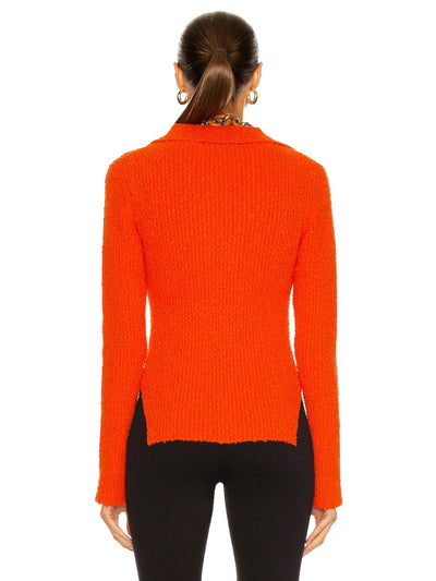 HELMUT LANG Womens Orange Textured Ribbed Underwire Pullover Vented Hem Long Sleeve Collared Sweater XXS