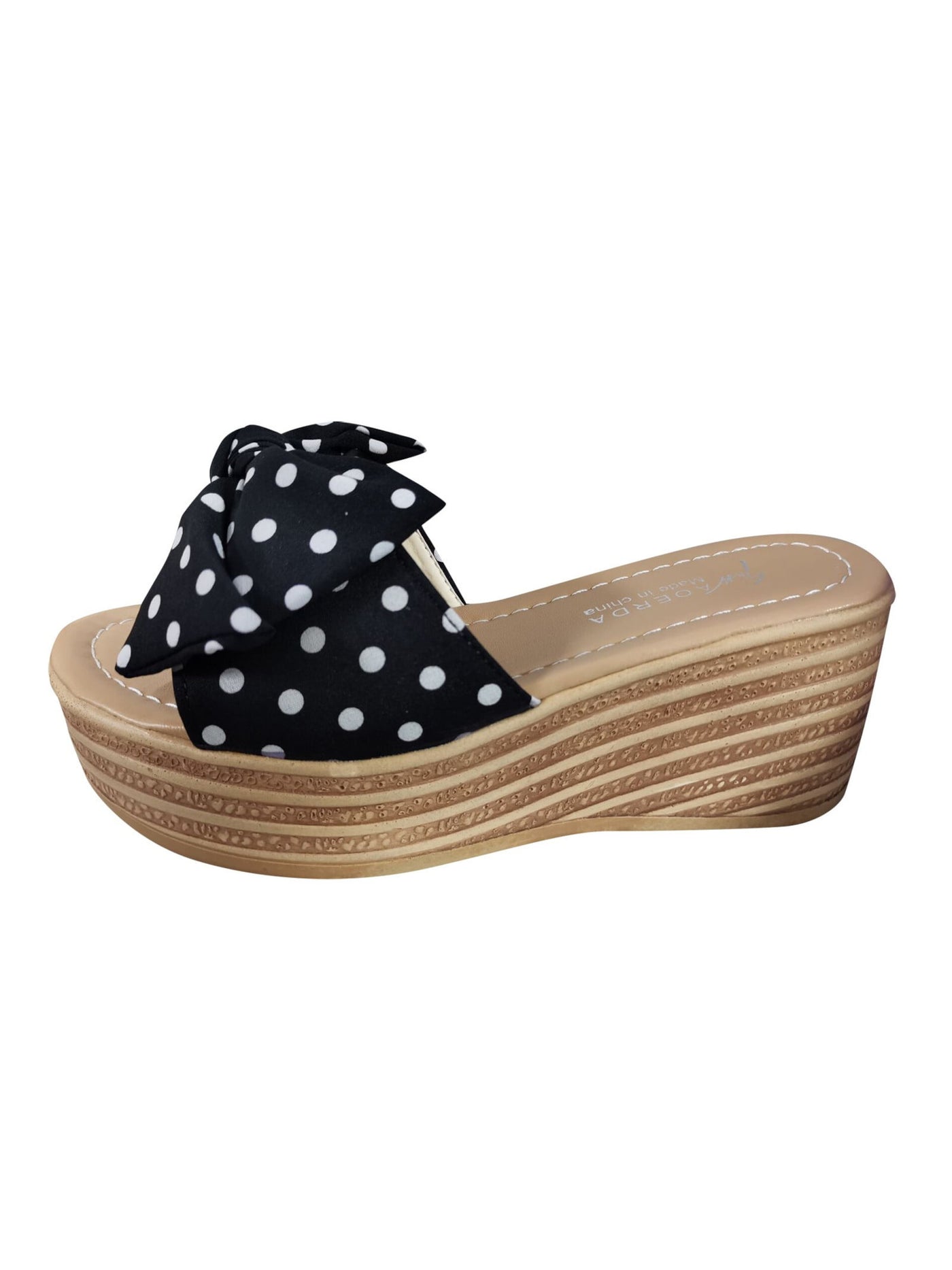 SHOW AOERDA Womens Black Polka Dot 1" Platform Padded Round Toe Wedge Slip On Sandals Shoes 40