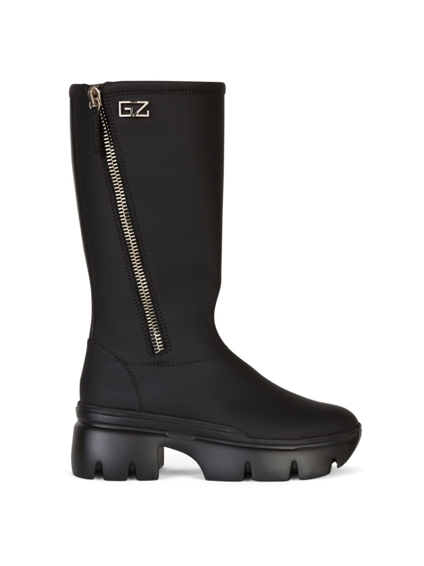 GIUSEPPE ZANOTTI Womens Black 1-1/2" Platform Logo Rexana Round Toe Zip-Up Rain Boots 37.5