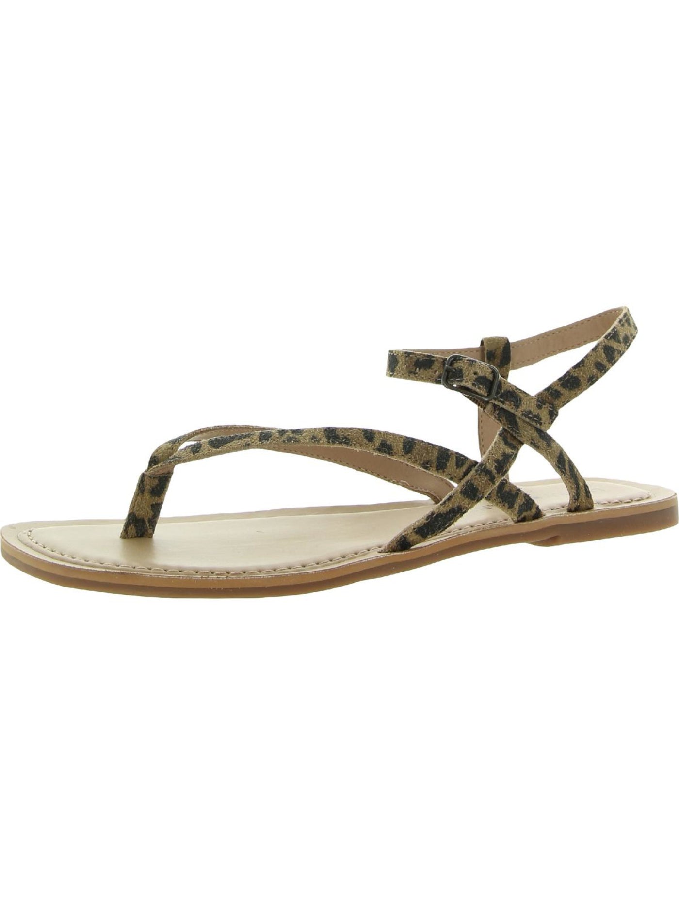 LUCKY BRAND Womens Beige Animal Print Leopard Ankle Strap Comfort Bylee Square Toe Buckle Leather Thong Sandals Shoes 8 M