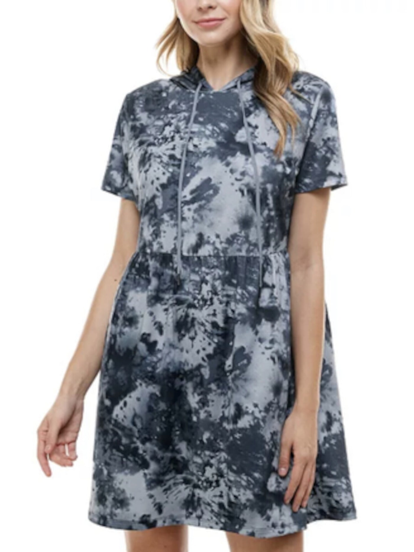 BEBOP Womens Blue Hooded Tie Dye Short Sleeve Above The Knee Dress L