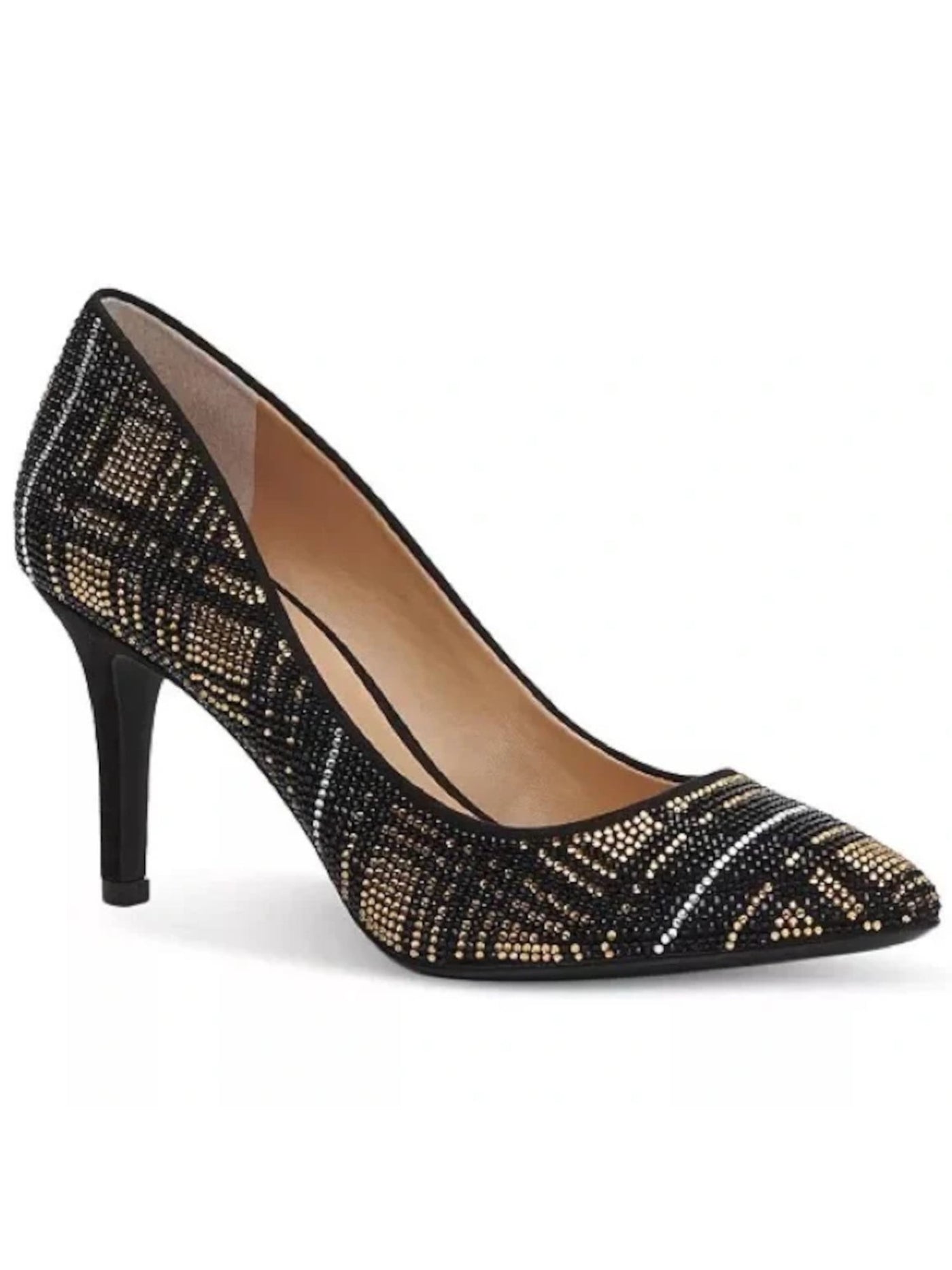 INC Womens Black Plaid Rhinestone Zitah Round Toe Stiletto Slip On Pumps Shoes 6.5 M