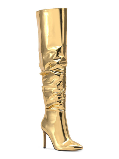 INC Womens Gold Cushioned Iyonna Pointed Toe Stiletto Zip-Up Dress Boots 5 M