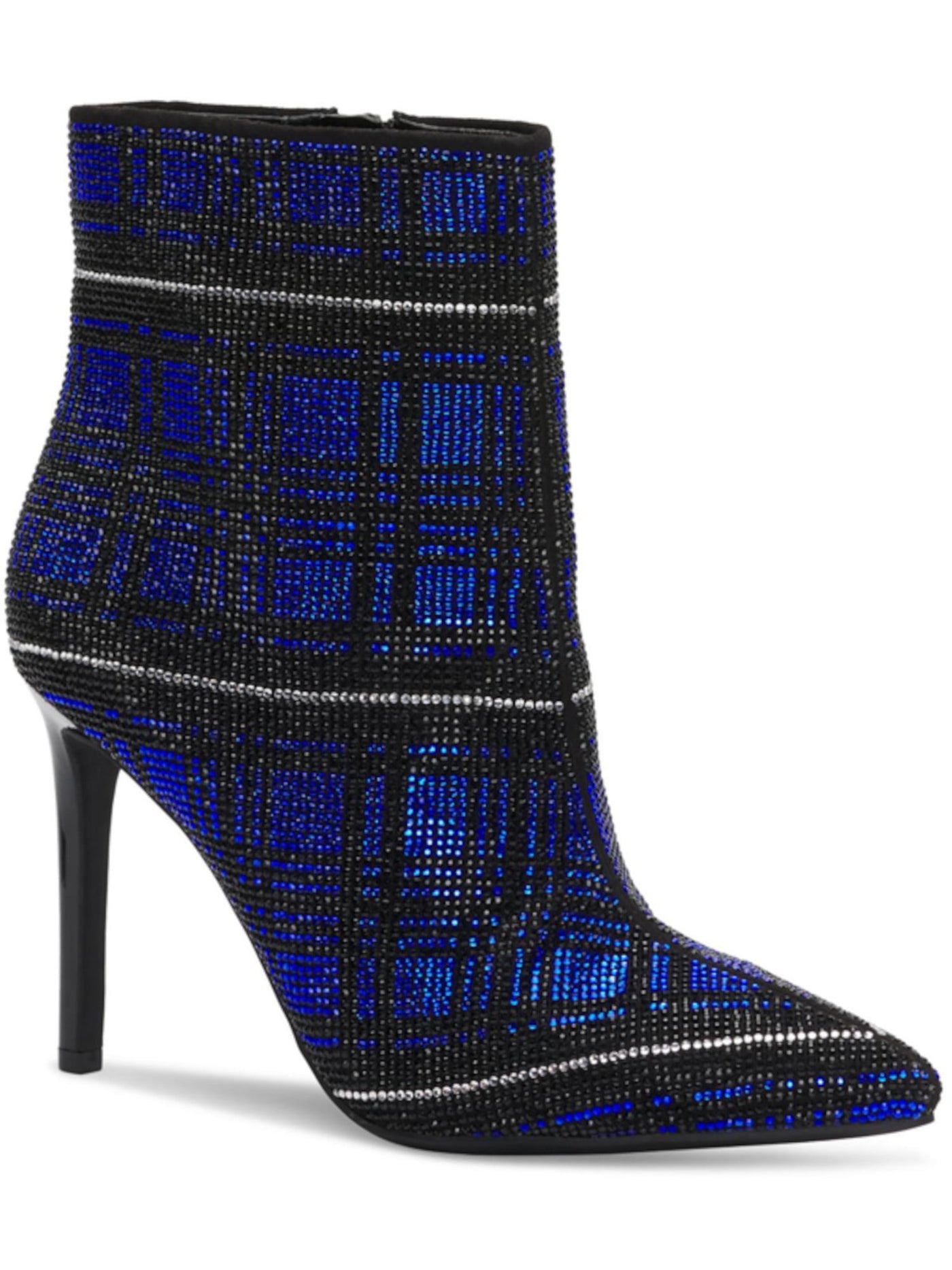 INC Womens Blue Plaid Slip Resistant Rhinestone Reisa Pointed Toe Stiletto Zip-Up Dress Booties 10 M