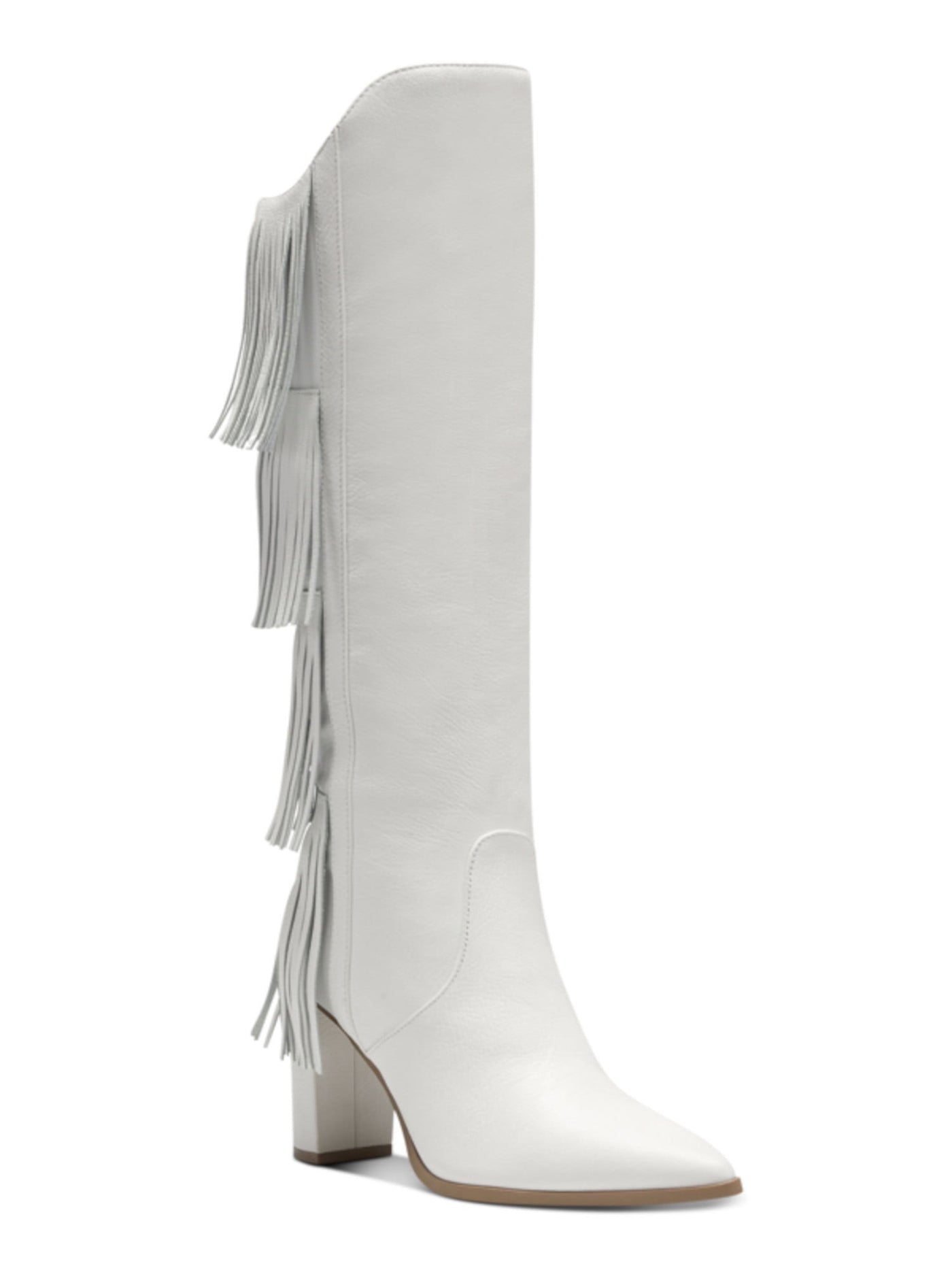 INC Womens White Fringed Yomesa Pointed Toe Block Heel Leather Dress Boots 6 M