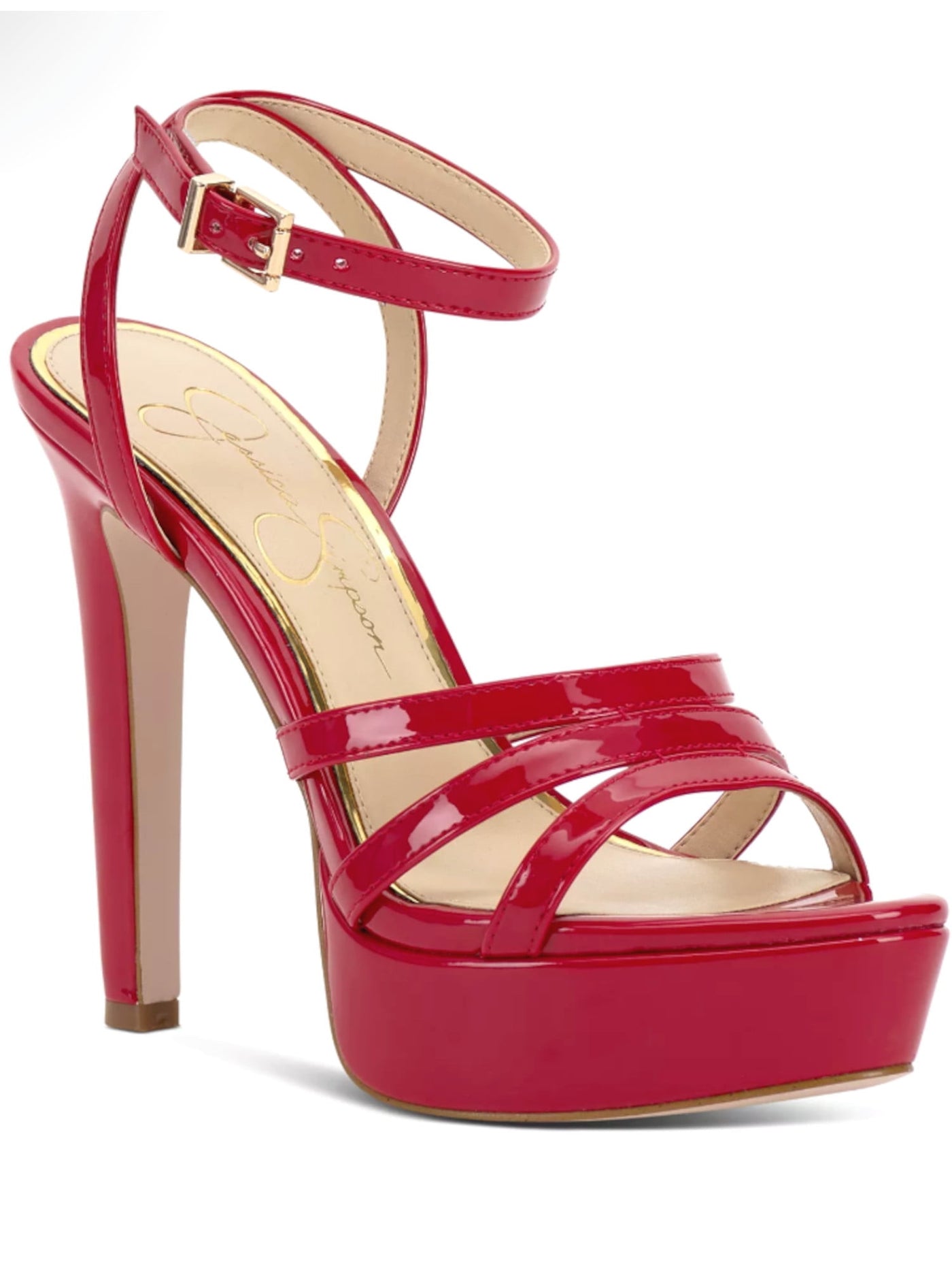 JESSICA SIMPSON Womens Red Padded 1-1/2" Platform Adjustable Strap Ankle Strap Balina Round Toe Stiletto Buckle Dress Heeled Sandal 8.5 M