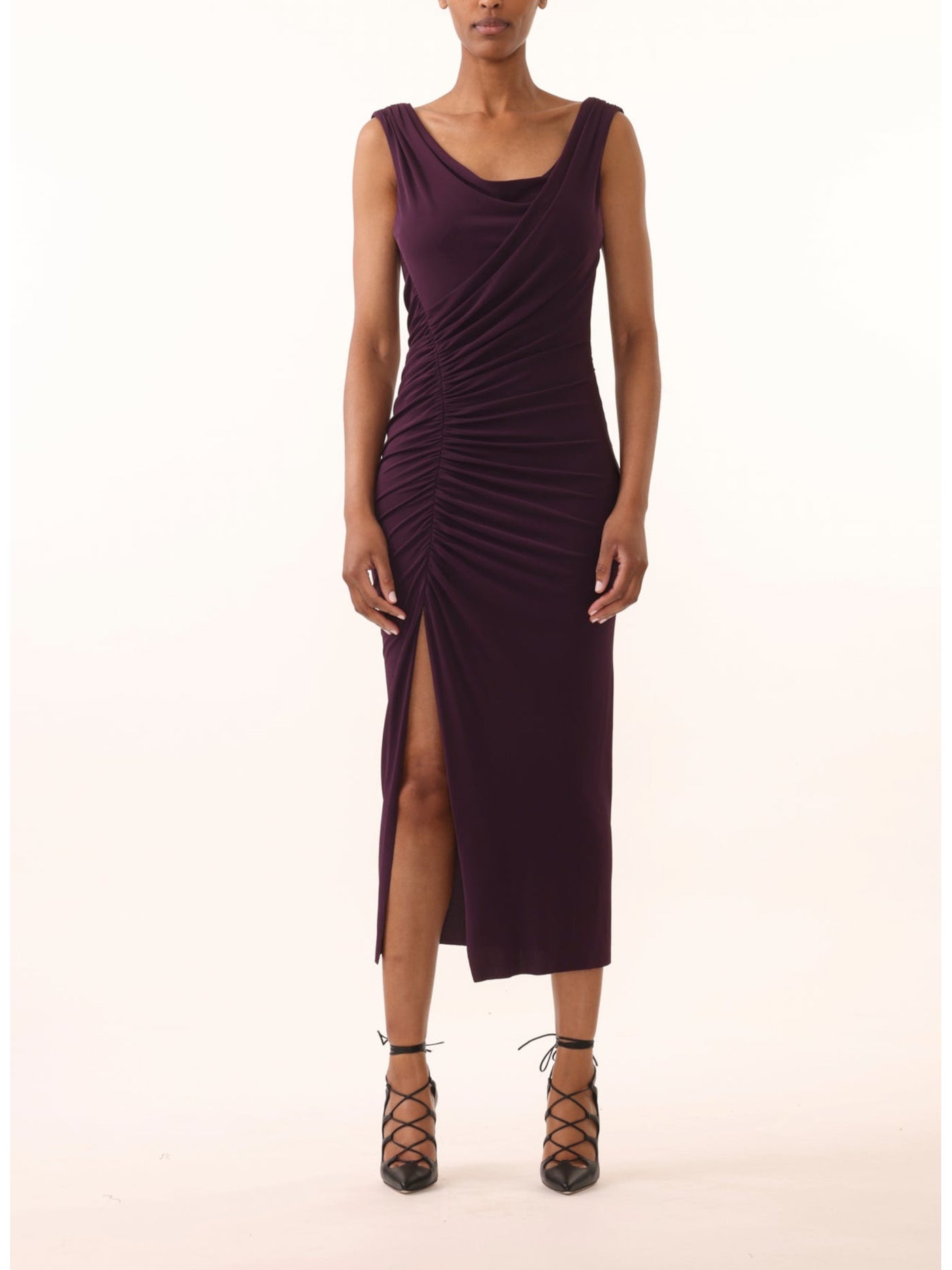 jason wu purple dress Jason Wu Collection Sleeveless Ruched Draped Jersey Midi Dress