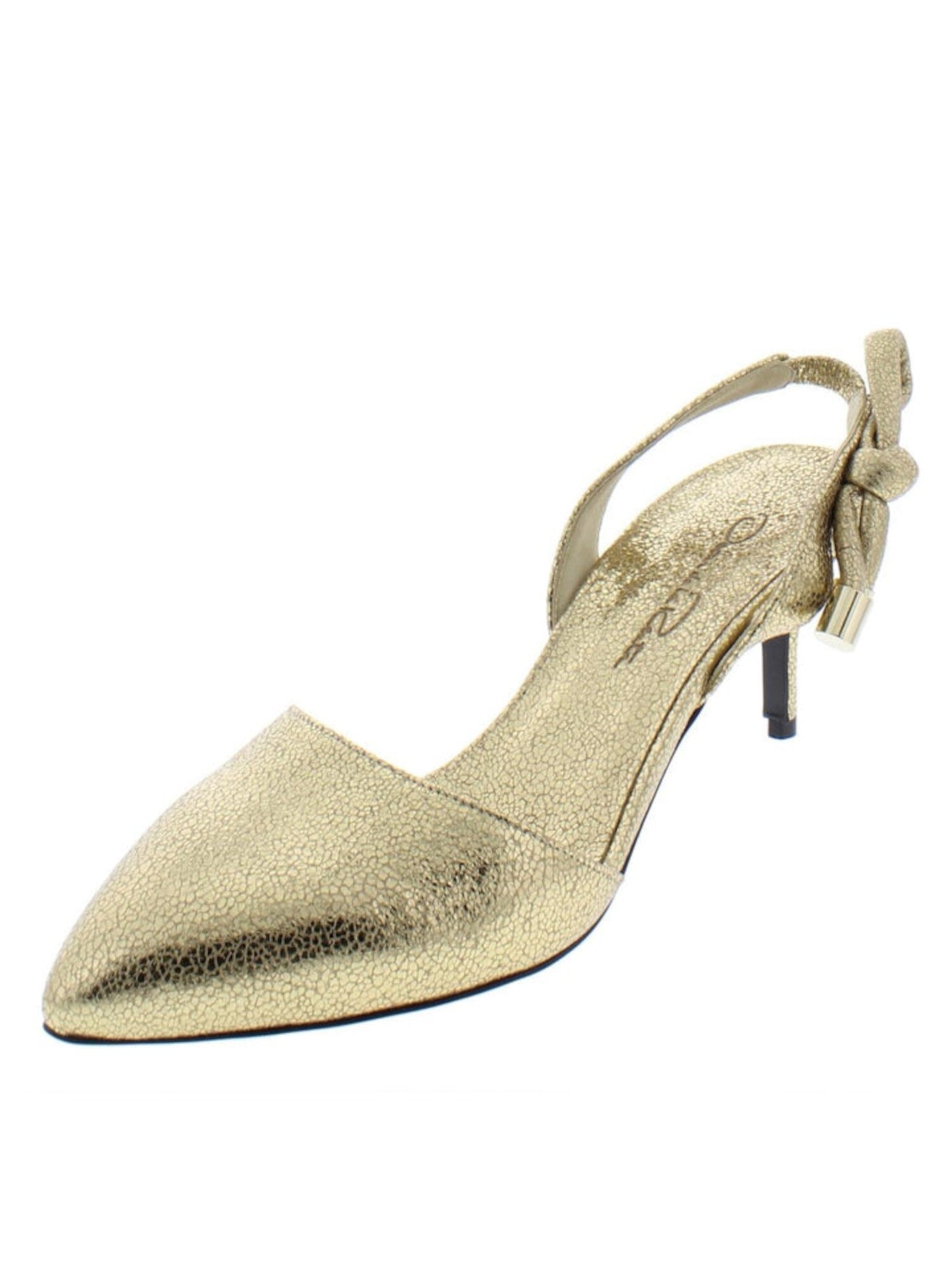 OSCAR DE LA RENTA Womens Gold Knot Metallic Padded Cora Pointed Toe Kitten Heel Slip On Leather Dress Slingback 37