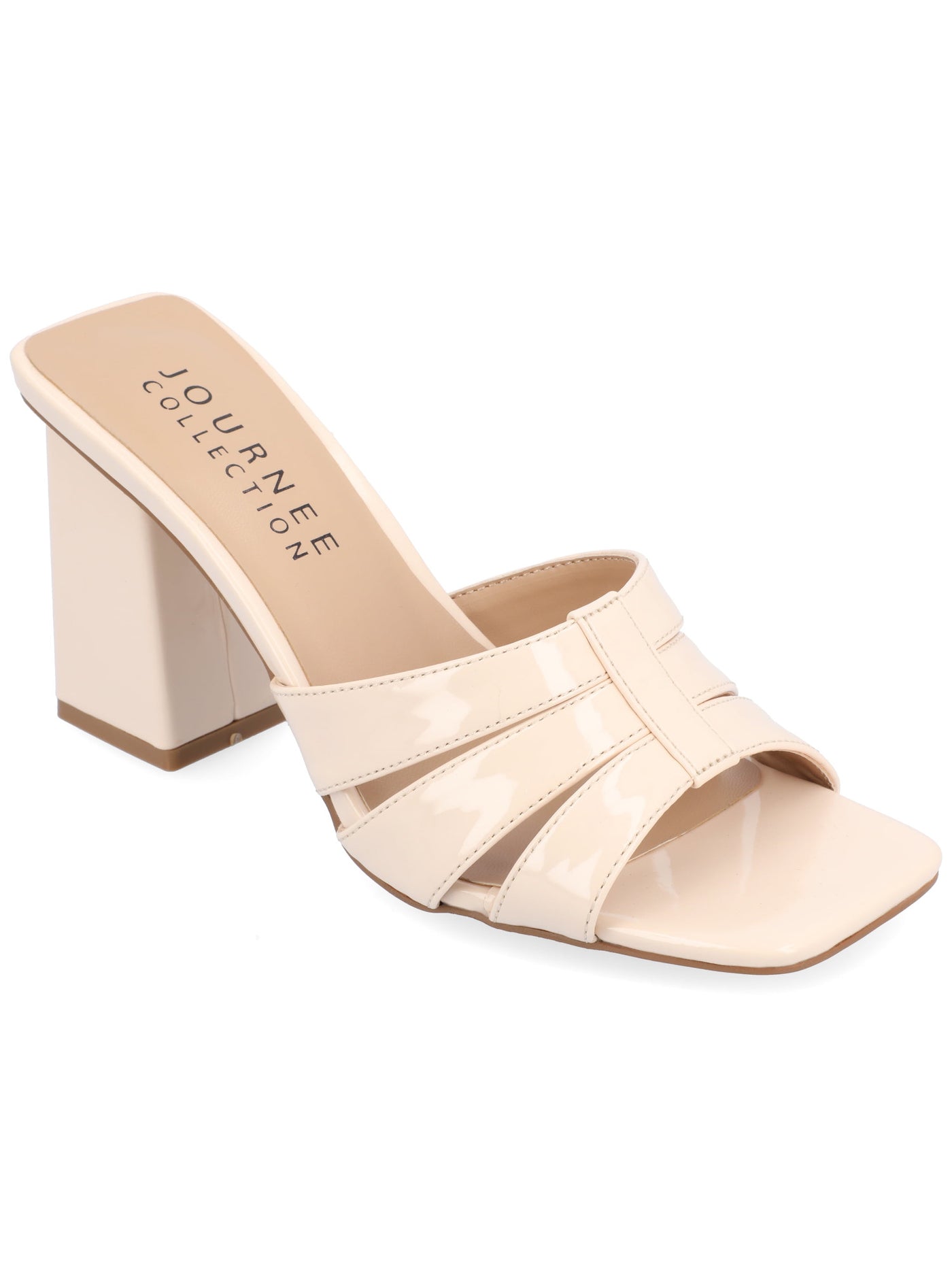 JOURNEE COLLECTION Womens Beige Padded Strappy Ellington Square Toe Block Heel Slip On Dress Heeled Sandal 11