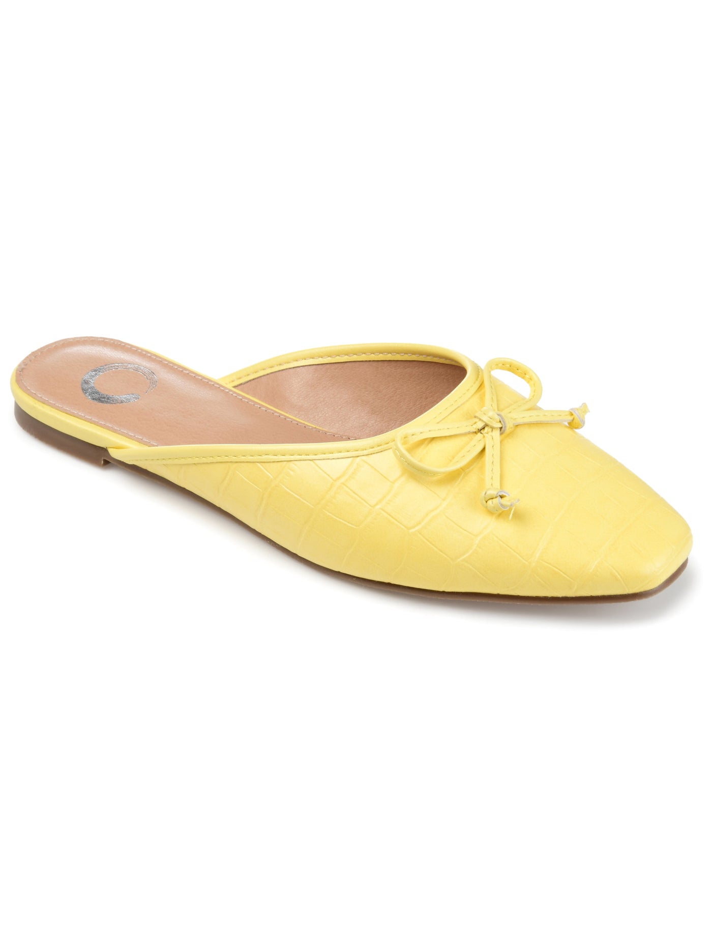 JOURNEE COLLECTION Womens Yellow Croc Textured Bow Accent Padded Tammala Square Toe Slip On Mules 8 M