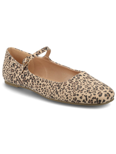JOURNEE COLLECTION Womens Beige Animal Print Mary Jane Strap Padded Carrie Square Toe Buckle Flats Shoes 7.5