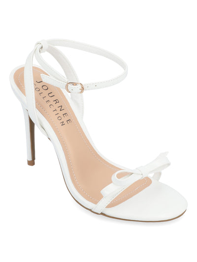 JOURNEE COLLECTION Womens White Cushioned Ankle Strap Bow Accent Elvina Open Toe Stiletto Buckle Dress Heeled Sandal 10 M