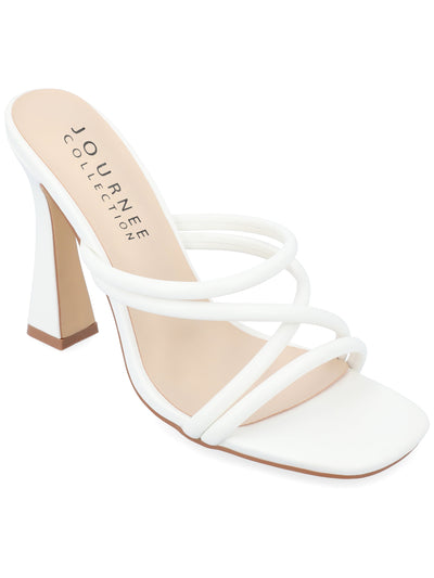 JOURNEE COLLECTION Womens White Cushioned Strappy Louisse Square Toe Flare Slip On Heeled Sandal 10