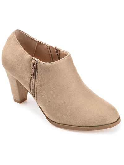 JOURNEE COLLECTION Womens Beige Zipper Accent Padded Sanzi Almond Toe Block Heel Zip-Up Booties 11 W