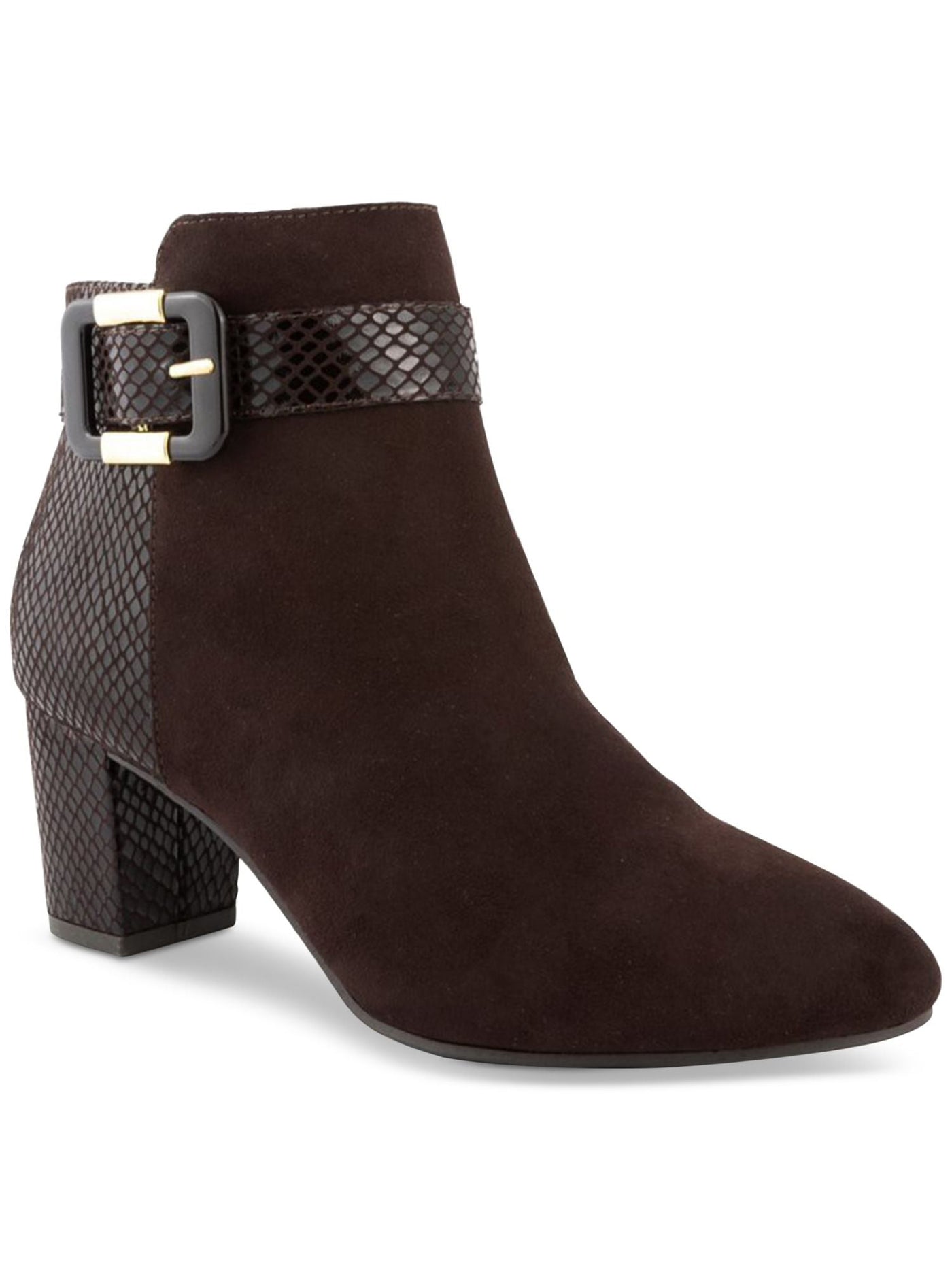 KAREN SCOTT Womens Brown Buckle Accent Comfort Ivyy Almond Toe Block Heel Zip-Up Booties 5.5 M