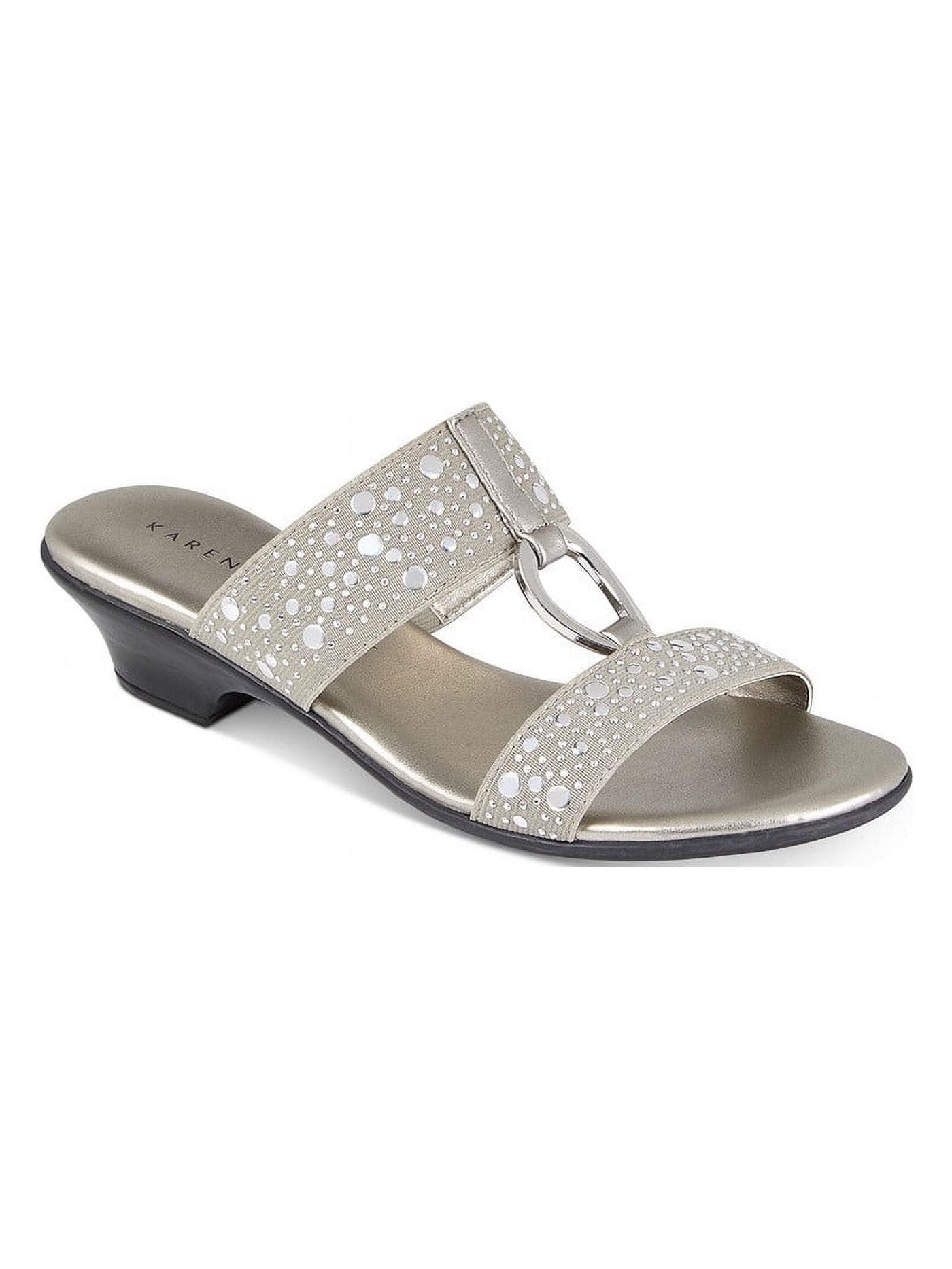 KAREN SCOTT Womens Silver Goring Studded Padded Eanna Round Toe Block Heel Slip On Dress Sandals Shoes 9.5 W