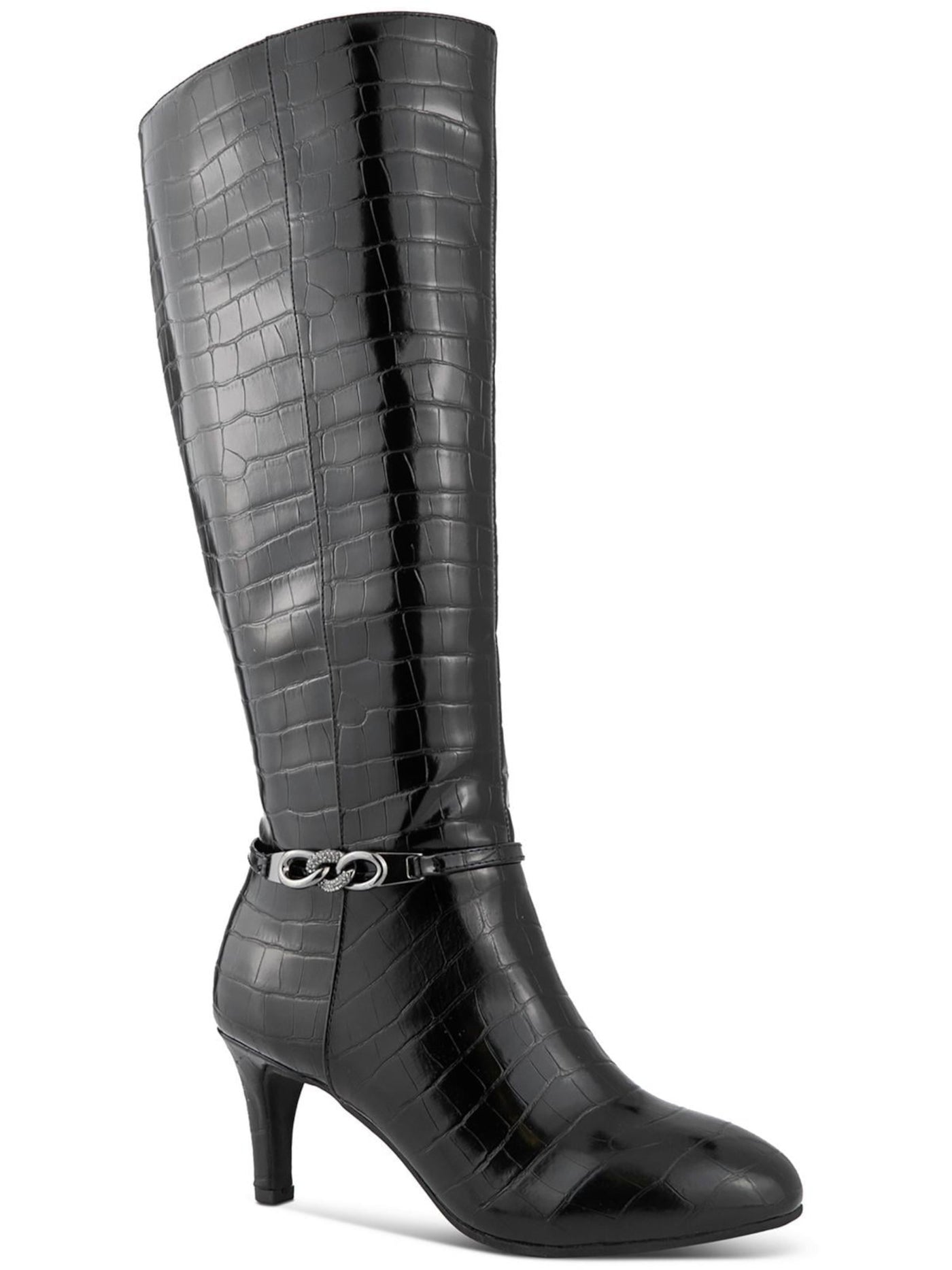 KAREN SCOTT Womens Black Embellished Chain Accent Goring Cushioned Hanna Almond Toe Kitten Heel Zip-Up Dress Boots 7 M